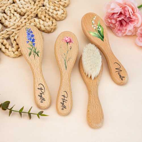 Custom Name Baby Brush with Birth Flower,Personalised Baby Hairbrush,Baby Shower Gift,Baby Girl Gift,Baby Keepsake Gift,Now Mom Gift for Her