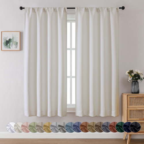 OVZME Natural Blackout Curtains 63 inch Length 2 Panels Set, Light Filtering Room Darkening Window Treatment, Soft Casual Rod Pocket Privacy Curtain Drapes for Bedroom, W40 x L63 inch, Beige