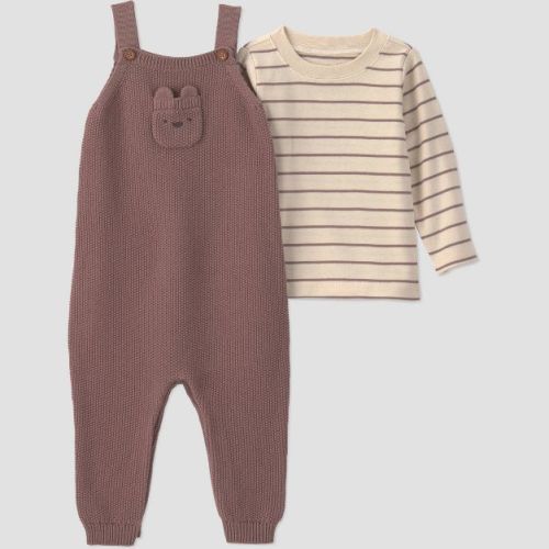 Carter's Just One You® Baby Boys' 2pc Long Sleeve Bodysuit and Bear Printed Sweater Overalls Set - Brown 3M