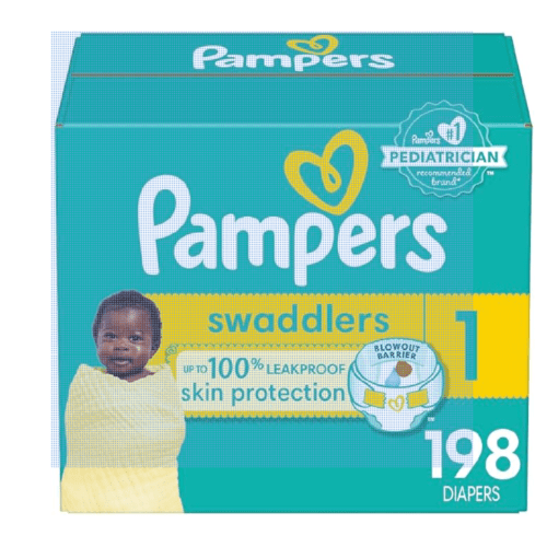 Pampers Swaddlers Diapers - Size 1, One Month Supply (198 Count), Ultra Soft Disposable Baby Diapers