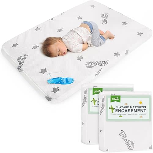 2 Pack Pack and Play Mattress Protector Cover Zipper, Compatible with Graco Pack n Play & Dream On Me & Pamo Babe Playard Mattress to 1.5 Inches, Waterproof Playpen Mattress Encasement