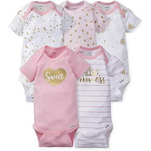 Gerber Baby Girls 5-Pack Short Sleeve Variety Onesies Bodysuits