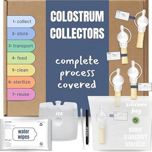 Colostrum Collector Kit - Breast Milk Collector with Water Wipes. Storage Silicone Bag and Ice Pack for Transport, Ready-to-Use, Reusable, 4ml/5pcs