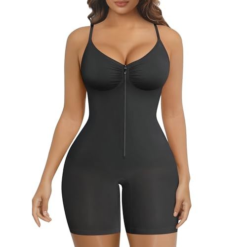 SHAPERX Women's Shapewear Bodysuit Tummy Control Seamless Zip-Up Body Shaper Waist Defining Silhouette