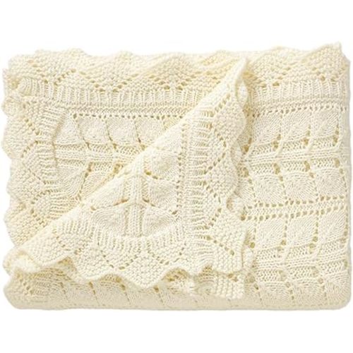 Neiwech Cotton Baby Blanket Knit Soft Cozy Lightweight Stroller Crib Nursery Receiving Swaddling Blankets for Infants Newborn Boys Girls White 30x40 Inch