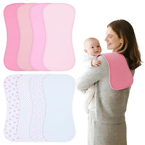 Baby Burp Cloths 8-Pack, Waterproof Burping Cloths, 4-Layer Super Absorbent & Extra Soft Plush Spit Up Rags for Newborns and Infants, Infant Towels for Milk Spit Up, Baby Boy Girl Essentials
