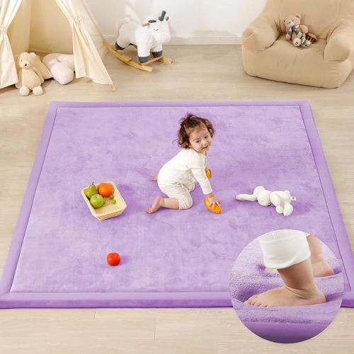1.3" Thick Baby Play Mat for Floor Playpen, 71x79 Large Foam Tummy Time Mat, Padded Support Soft Plush Nursery Rug for Infant Kids Toddler Crawling Kick Activity (Lavender)
