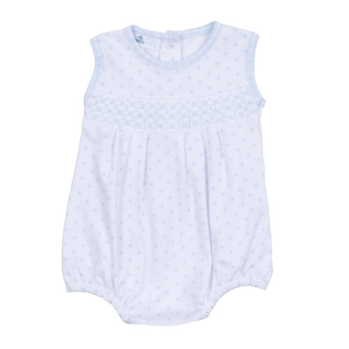 Gingham Dots Smocked Sleeveless Bubble in Light Blue – Magnolia Baby
