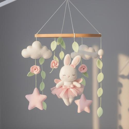 Handmade Bunny Baby Mobile , Girl Nursery Decor Crib