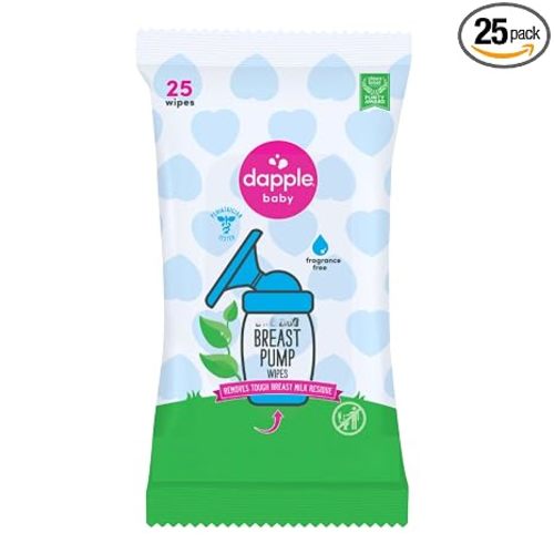 Breast Pump Wipes by Dapple Baby, Hypoallergenic & Powered by Plants, Removes Milk Residue, Leaves No Taste, Convenient Wipes Pouch, Fragrance Free, 25 Count (Pack of 1)