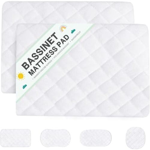 Bassinet Mattress Protector, Universal Fit for Halo Bassinest Swivel and Hourglass/Oval Bassinet Mattress, Ultra Soft Waterproof and Breathable, 2 Pack