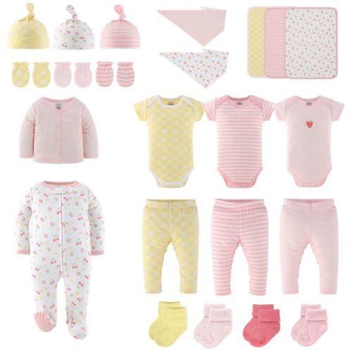 The Peanutshell Baby Girl Layette Gift Set, Strawberry Basket Baby Clothes with Bibs, 0-3 Months, 23 Piece Set