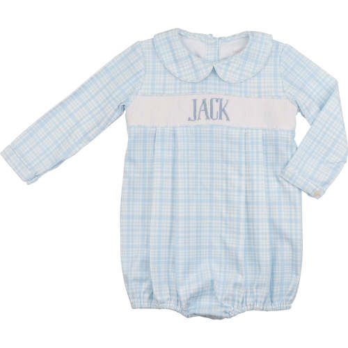 Blue Plaid Corduroy Custom Smocked Bubble