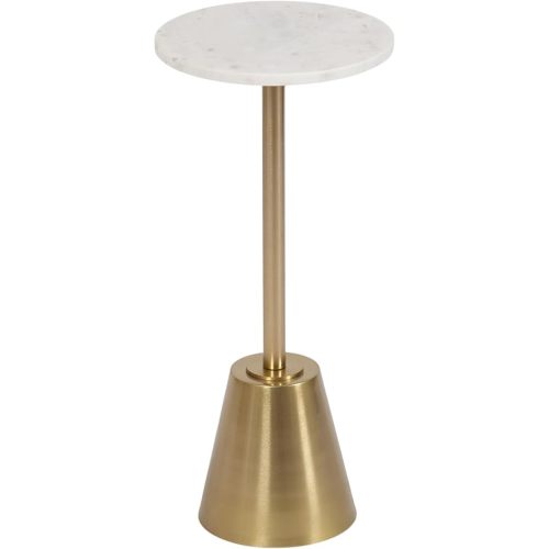 Kate and Laurel Tira Elegant Round Drink Table, 10 x 22, White Marble and Gold, Modern Glam Circle Martini Table for Use as a Small Bedroom Nightstand or Living Room Plant Stand Option
