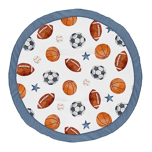 Sweet Jojo Designs Sports Theme Boy Baby Play Mat Tummy Time Activity Infant Playmat for Playpen Tent Teepee Floor Watercolor Vintage Sport Themed Soccer Football Baseball Basketball Blue Stars