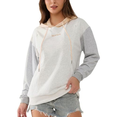 Nursing Hoodie for Breastfeeding Maternity Sweatshirt with Zippers Postpartum Nursing Top Colorblock Clothes