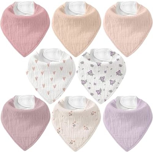 8 Pack Muslin Baby Bandana Bibs for Drooling and Teething