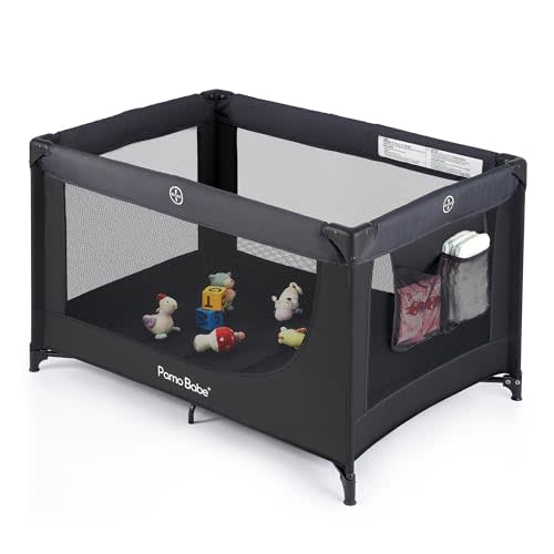 Pamo Babe Portable Crib Baby Playpen with Mattress and Carry Bag Black