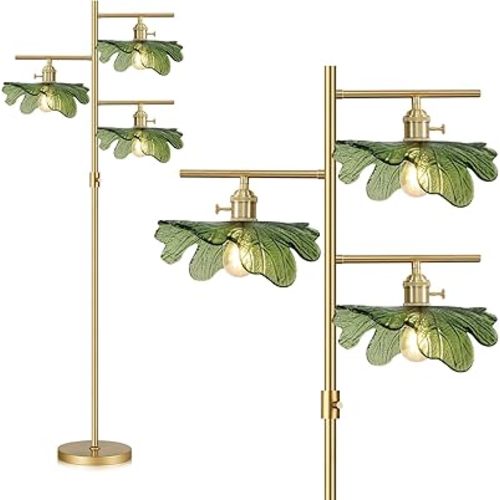 Dimmable Floor lamp 3 Light mid Century Modern Tall Floor lamp Standing Lamps Green Glass Floor Lamps 65" Gold Tall lamp for Living Room Corner Bedroom Farmhouse