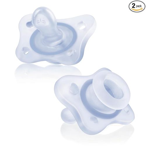 Chicco PhysioForma Mini Orthodontic Pacifier, 0-2m | 100% Silicone | Supports Breathing & Oral Development | One-Piece Design | Extra Small & Light | Includes Sterilizing Case | BPA Free | Blue, 2pk