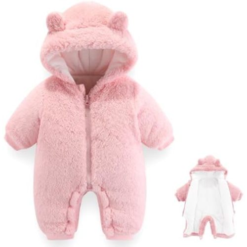 Newborn Baby Bear Outfit Suit Girls Boys Fleece Jumpsuit Romper Hooded Winter Snowsuit Clothes