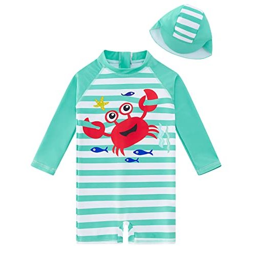 ADUKIDE Baby Boys Swimsuit Summer Beach Rash Guard Swimwear One Piece Sunsuit with Sun Hat 3-24 Months