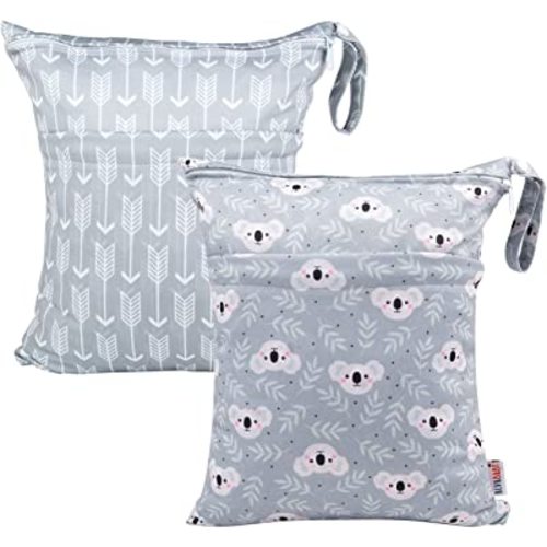 ALVABABY Wet Dry Bags with Two Zippered Pockets 2pcs Travel Beach Pool Daycare Soiled Reusable Waterproof Yoga Gym Bag for Baby Cloth Diaper Swimsuits Wet Clothes Setting Gifts