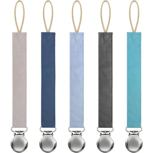 Tender Babe Linen Pacifier Clip for Baby Girls & Boys, 5 Pack Binky Clips