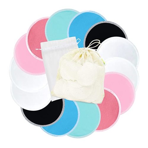 Nursing Breast Pads (14 Pack) + Laundry Bag & Travel Storage Bag, 4.7 inch Option - Washable & Reusable Breastfeeding Nursing Pads (Gentle, Large, Daytime Use)