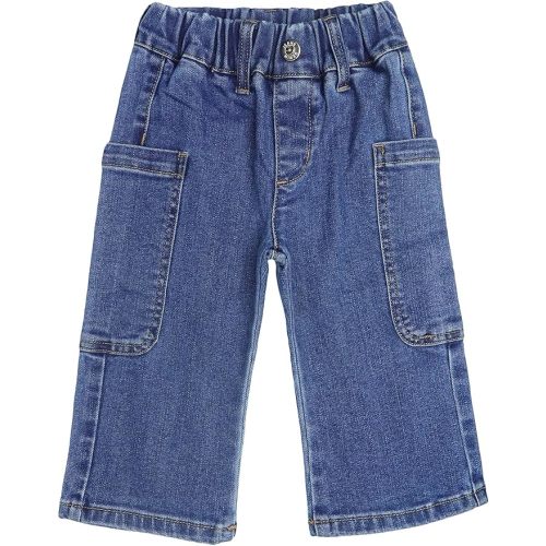 KIDSCOOL SPACE Baby Girls Wide-Leg Cargo Jeans,Toddler Boy Elastic Waist with D-Ring Loops Stretch Denim Pants
