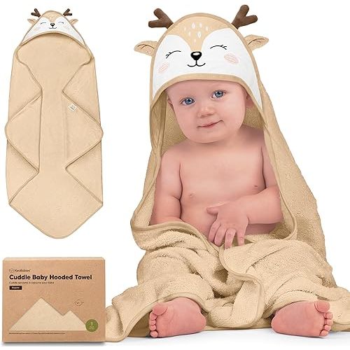 KeaBabies Hooded Baby Towel for Newborn - Viscose Derived from Bamboo Large Baby Bath Towels with Hood for Boys, Girls, Toddler, Extra Absorbent & Soft Newborn Bath Essentials (Deer, Regular)