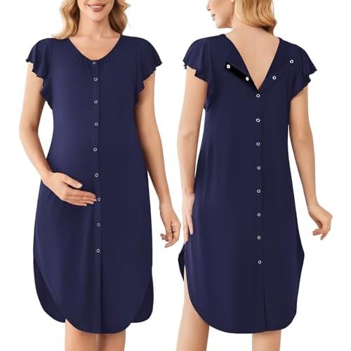 Ekouaer Labor and Delivery Gown 3 in 1 Nursing/Hospital/Breastfeeding/Maternity Flying Short Sleeve Nightgown with Button