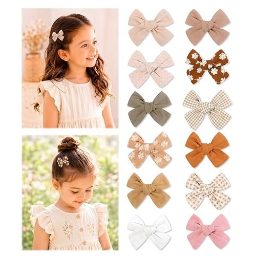 Baby Girl Hair Clips Set, 12 Pcs Hair Bow Barrettes Handmade Accessories, Baby Bows Alligator Clip for Little Girls Babies Newborn Infant Toddlers Child Kids