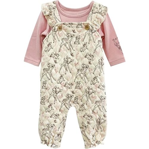 Magic Threadz Disney Clothes Baby Girls Overall Set – Long Sleeve Top & Romper with Minnie, Pooh, Bambi & Marie (0–24M)