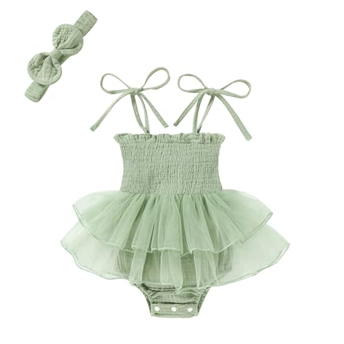 Happy Town Toddler Baby Girl Summer Clothes Infant Sleeveless Tulle Romper Dress with Headband Newborn Jumpsuit Outfits