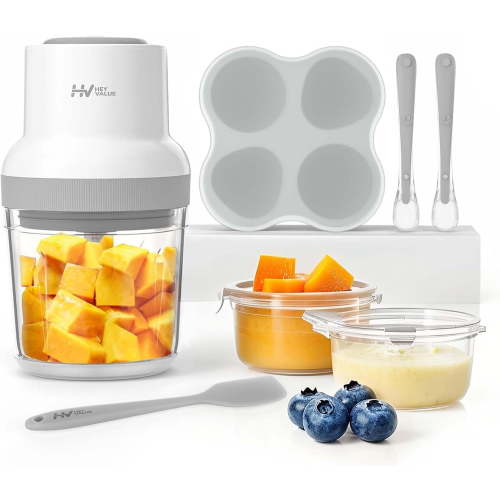HEYVALUE Baby Food Maker - 13-in-1 Baby Food Blender Gift Set with Freezer Tray, Silicone Spoons, Spatula, Gray