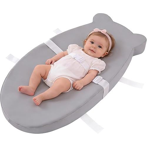 Baby Changing Pad, Waterproof & Wipeable Soft Diaper Changing Mat with PU Cover, Contoured Baby Changing Pad for Dresser & Table, with Non-Slip Safety Belt, Portable & Lightweight,Large Cushioned Foam