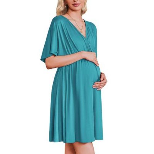 Ekouaer 3 in 1 Labor and Delivery Gown for Hospital Short Sleeve Maternity Nursing Dress Nightgown Postpartum Sleepwear Dark Blue XXL