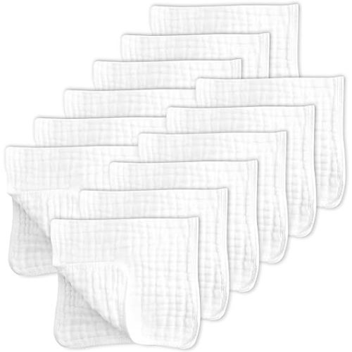 SWEET DOLPHIN 12 Pack Muslin Burp Cloths Large 100% Cotton for Baby - Essentials Extra Absorbent and Soft Boys & Girls Milk Spit Up Rags Newborn Registry White, 20/'' X10/'' (SD-BURP-12P-White)