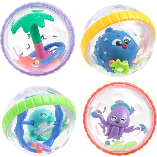 Nuby Bubbly Buds Interactive Bath Set - (4-Pack) Baby Bath Toys - 6+ Months