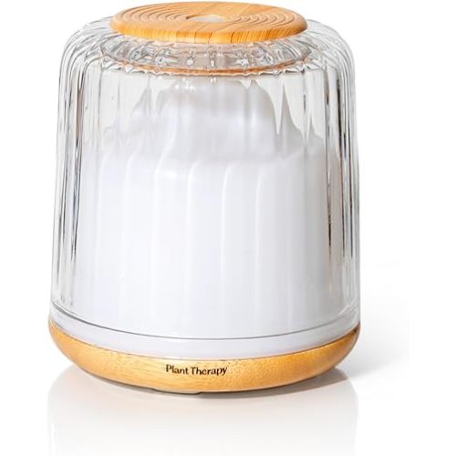 Plant Therapy Serenity Glass Diffuser, Elegant Glass Cover, Intermittent & Continuous Mist, Multiple Light Settings, Essential Oil Diffuser, 250 Square Feet Coverage