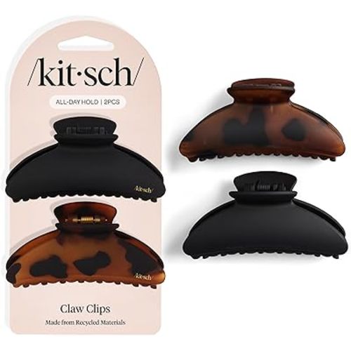 Kitsch Medium Hair Clips for Women, Strong Hold, Recycled Plastic Claw Clips for Thick Hair | Great for Updo, Half Up Hairstyle - 2pcs, Black and Tort