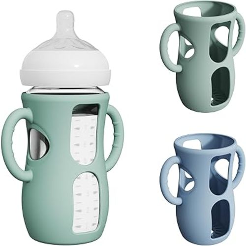 2 Pack Silicone Sleeves for Avent Natural Glass Bottles, Anti Breakage Baby Bottle Protector with Easy-Grip Handle, Compatible with Philips Avent Glass Natural Bottle 8 oz, Not for Infant Use
