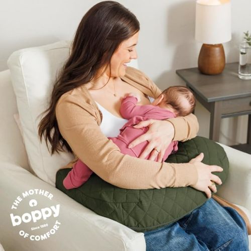 Boppy Nursing Pillow - Ergonomic Bottle & Breastfeeding Pillow with High, Firm, Large Area, Water-Repellent Cushion with Washable Cover; Baby Safety Alliance Verified - Quilted Moss