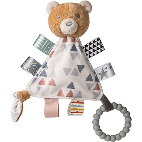 Taggies Teething Toys Baby Rattle Portable Triangle Activity Toy with Sensory Tags, 6-Inches, Teddy