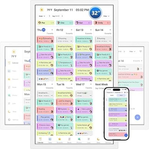 32 Inch Digital Calendar, Electronic Chore Chart, Smart Weekly and Monthly Planner 1920 * 1080P IPS Touchscreen Wall Calendar Rewards for Family Schedules, Meal Planning Gift