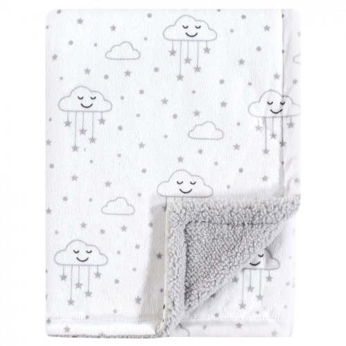 Hudson Baby Infant Plush Blanket with Faux Shearling Back, Gray Clouds, One Size