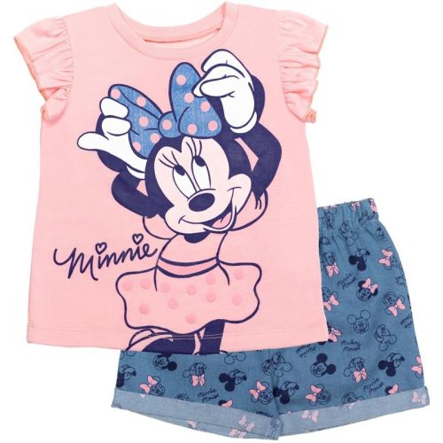 Disney Minnie Mouse Infant Baby Girls Graphic T-Shirt and Shorts Outfit Set Light Pink/Light Blue 18 Months