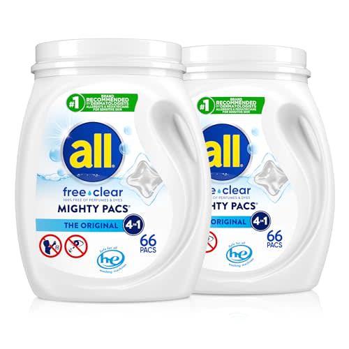 all Unit Dose Laundry Detergent, Mighty Pacs, Free Clear, 132 Count