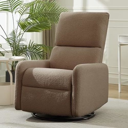 Korser 360° Rocking Chair, Nursery Rocker Chair with Side Pockets, Glider Nursing Chair with Steel Structure Base, Small Chair for Small Spaces, Sherpa Swivel Accent Chairs for Living Room, Nursing